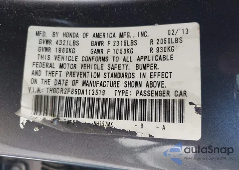 2013 Honda Accord Sdn Ex-L z USA, uszkodzony, nr VIN 1HGCR2F85DA113519